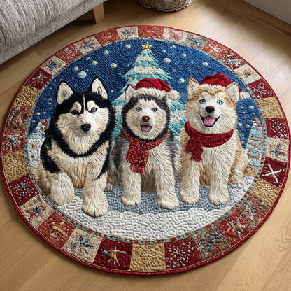 Husky Trio Winter Quilted Round Mat NCU0HH888