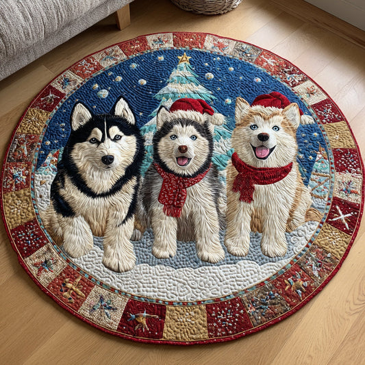 Husky Trio Winter Quilted Round Mat NCU0HH888