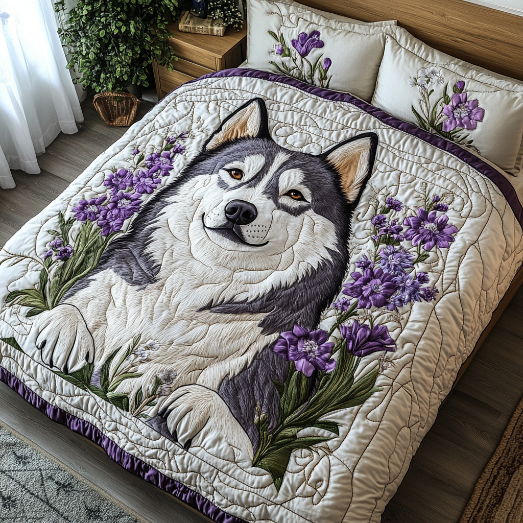 Husky Vibes 3-Piece Quilted Bedding Set NCU0DK7432
