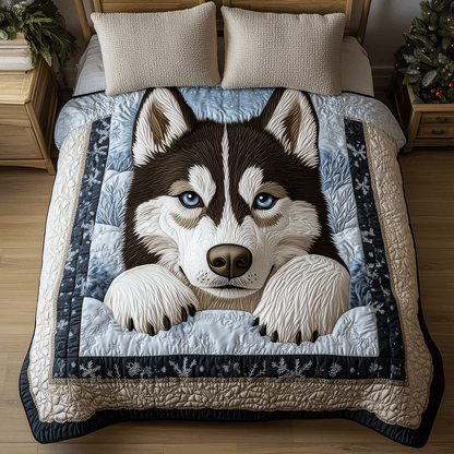 Husky in Winter 3-Piece Quilted Bedding Set NCU0TH2546
