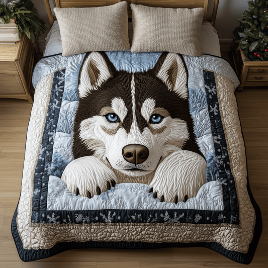 Husky in Winter 3-Piece Quilted Bedding Set NCU0TH2546