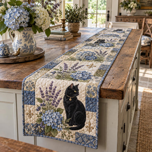 Hydrangea Black Cat Quilted Table Runner NCU0DV10476