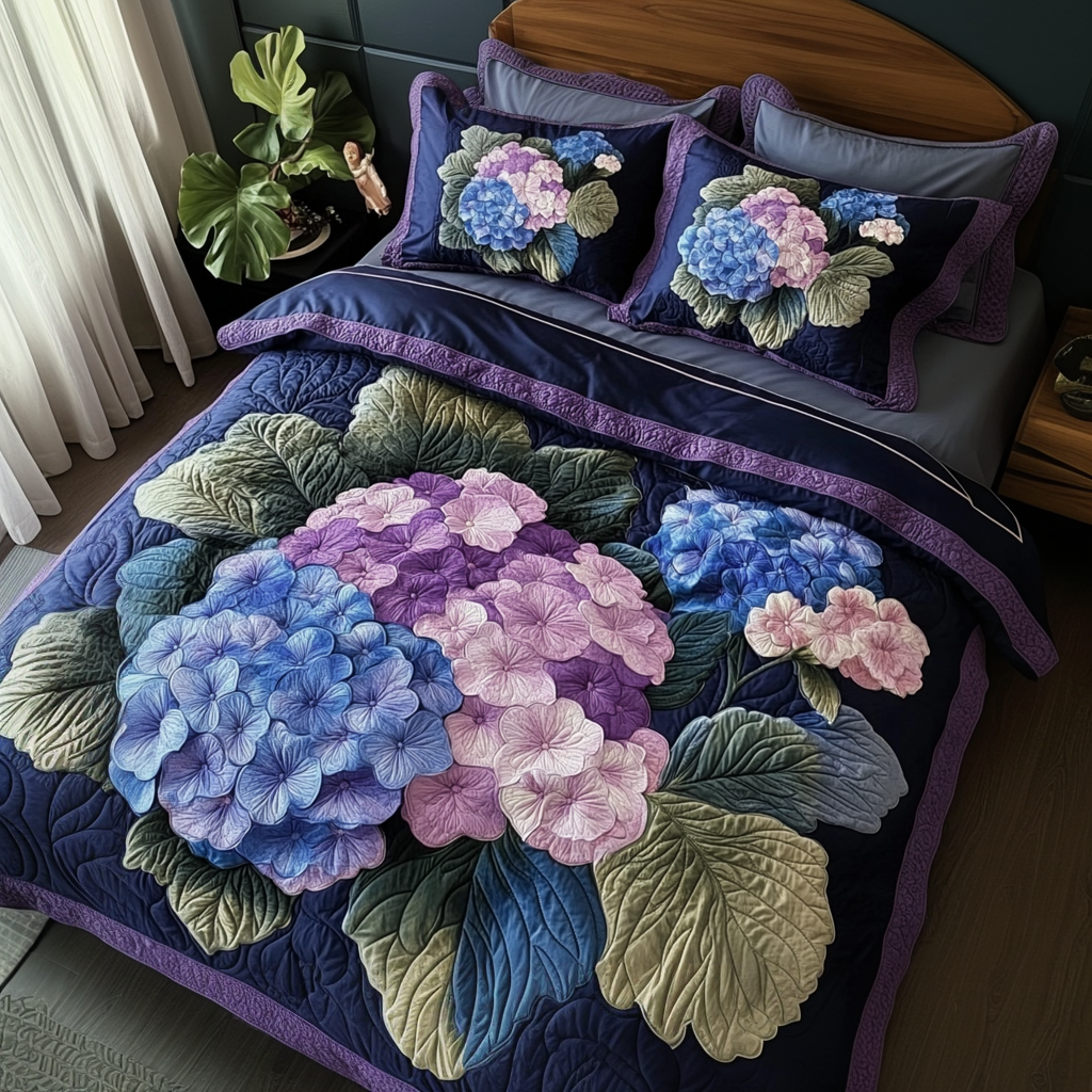 Hydrangea Bloom 3-Piece Quilted Bedding Set NCU0VH3465