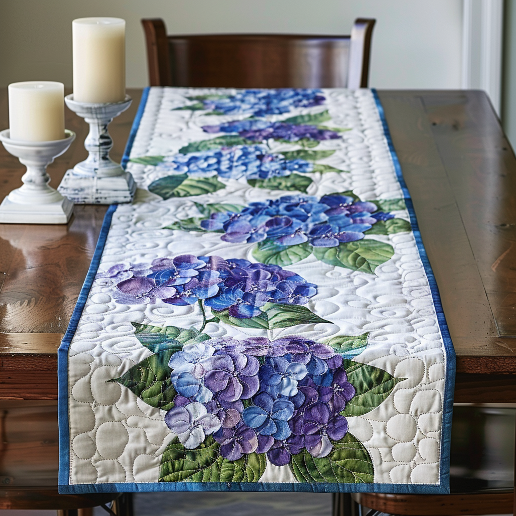 Hydrangea Flowers Quilted Table Runner NCU0DV2135 – Vantique