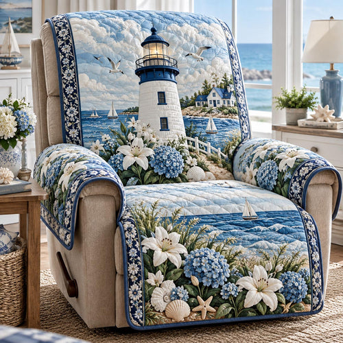 Hydrangea Lighthouse Harbor Quilted Sofa Cover NCU0DV10324