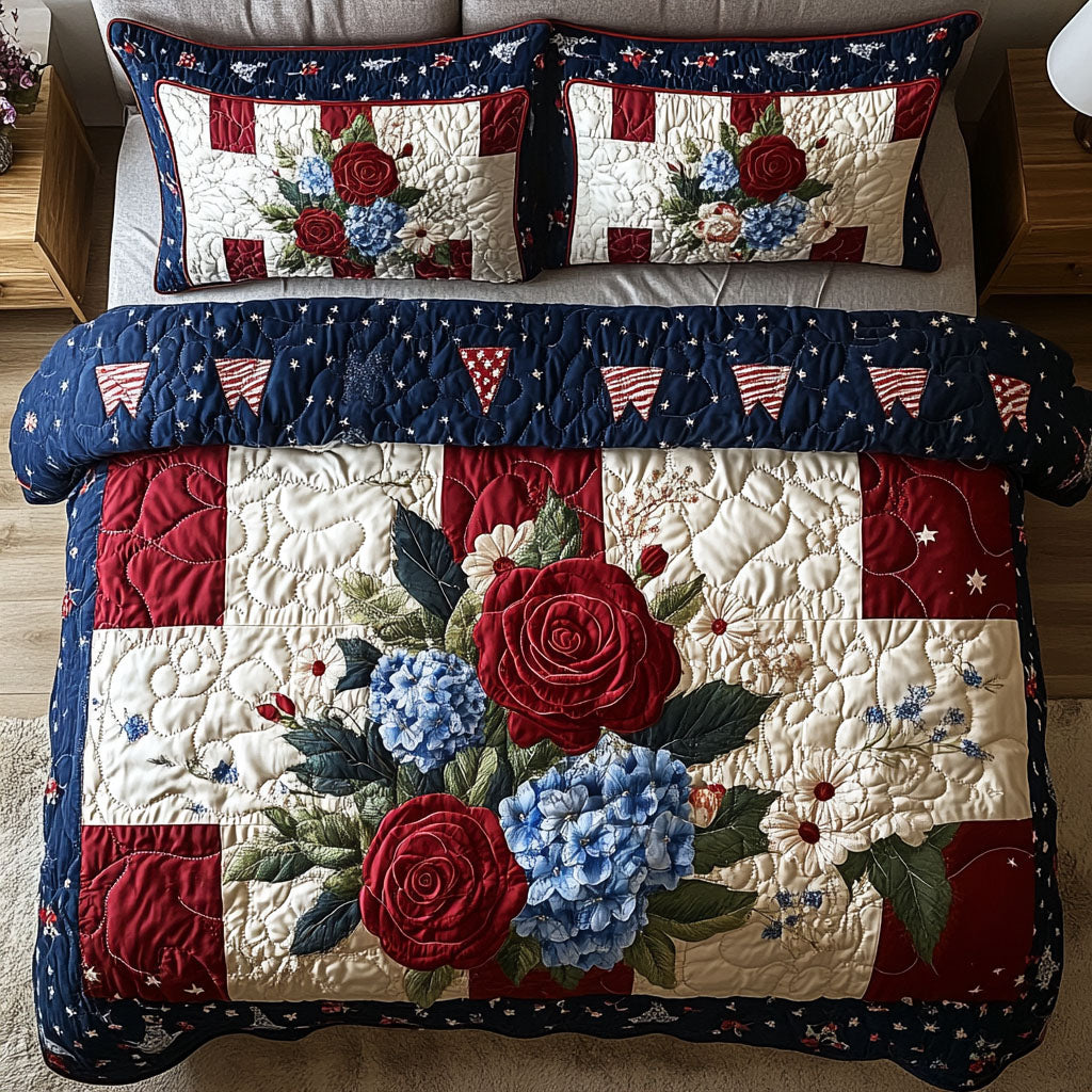 Hydrangea and Rose Haven 3-Piece Quilted Bedding Set NCU0PT4901
