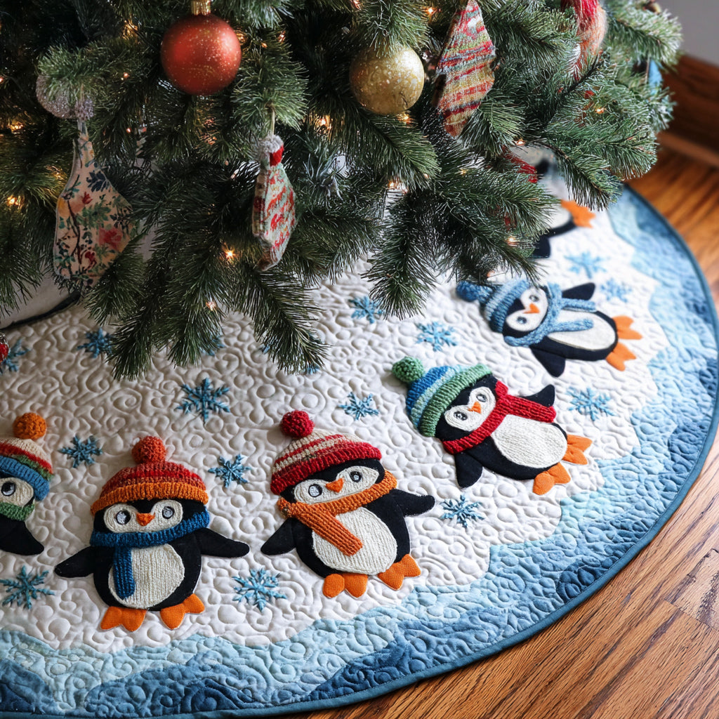 Ice Penguin Quilted Christmas Tree Skirt NCU0HH1248