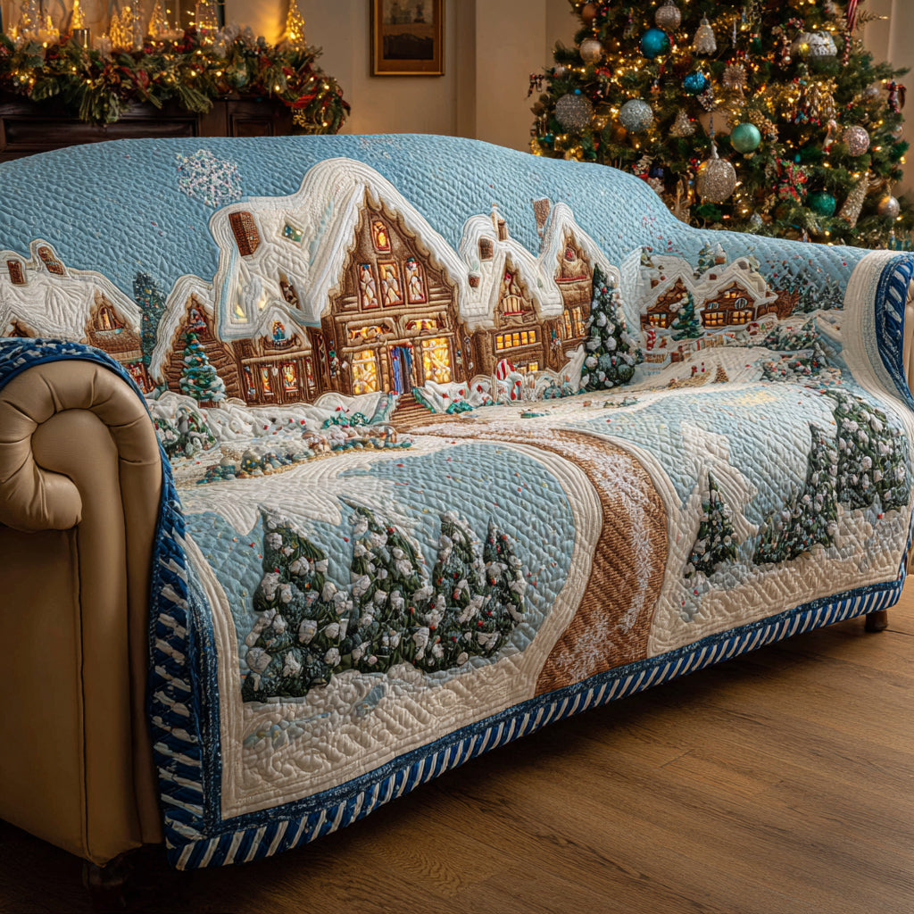 Icy Christmas Village Quilted Sofa Cover NCU0HH1316