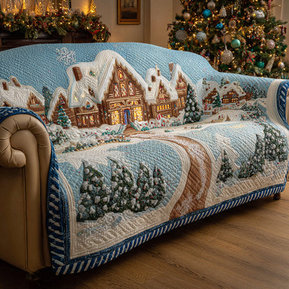Icy Christmas Village Quilted Sofa Cover NCU0HH1316