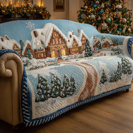 Icy Christmas Village Quilted Sofa Cover NCU0HH1316