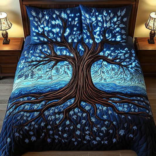 Illuminated Night Tree 3-Piece Quilted Bedding Set NCU0NT4045