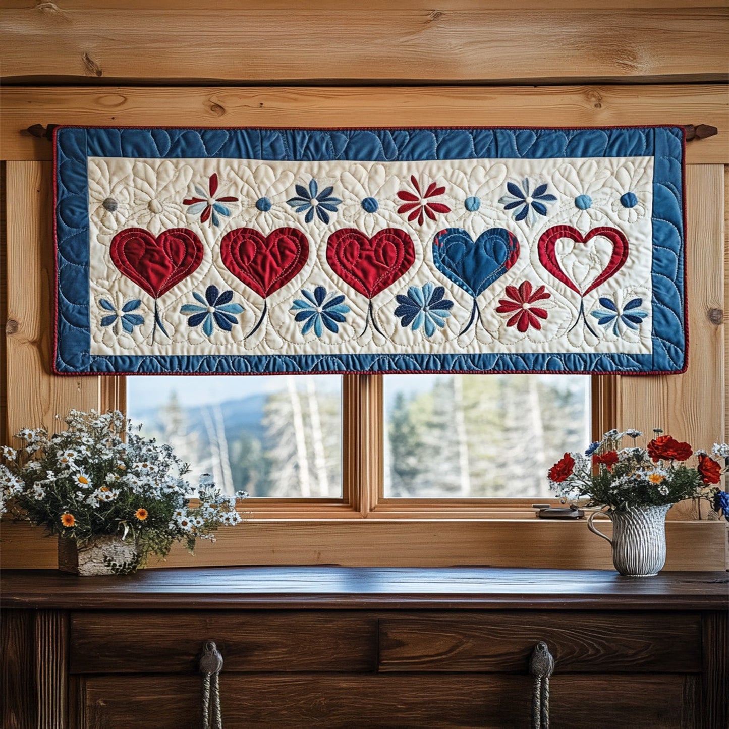 Independence Hearts Quilted Valance NCU0PT4153