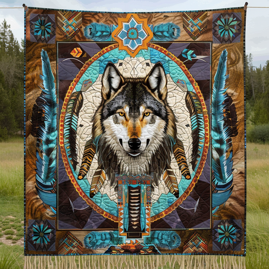 Indigenous Wolf Quilted Blanket NCU0TH141