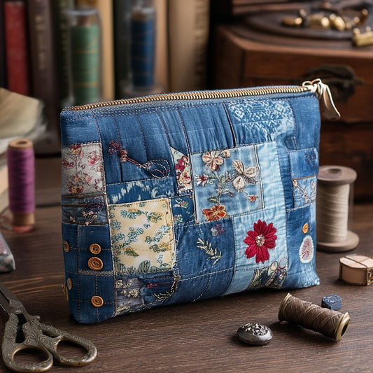 Indigo Flowers Quilted Zipper Pouch NCU0PT8613