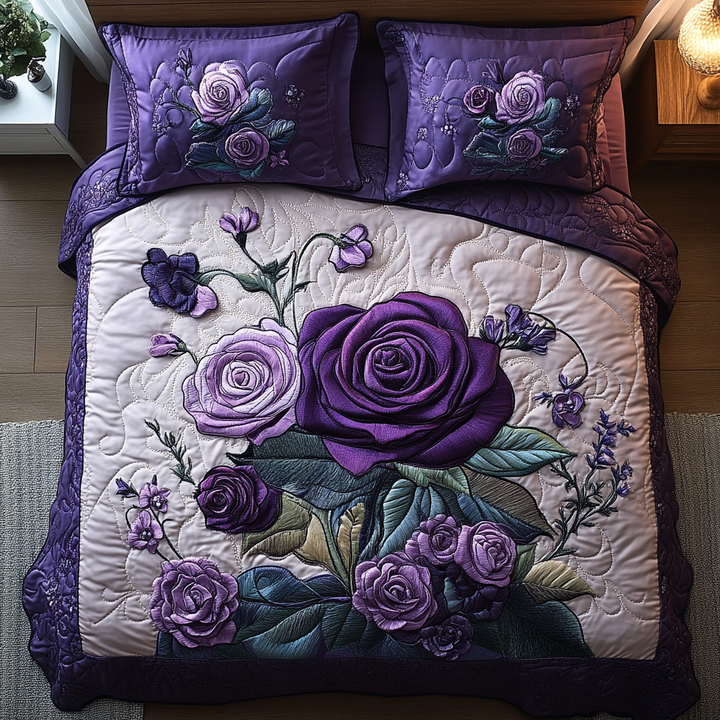 Indigo Blossom Dream 3-Piece Quilted Bedding Set NCU0DV3860