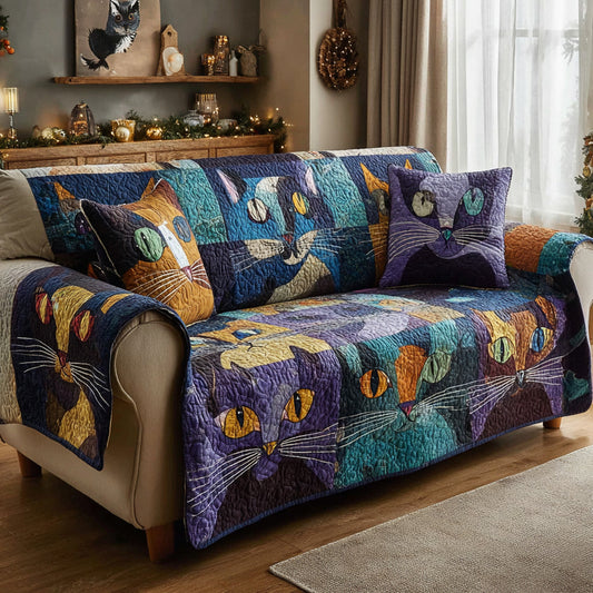Indigo Cat Abstract Quilted Sofa Cover NCU0HH1747