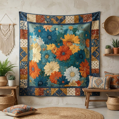 Indigo Daisies Quilted Blanket NCU0VL3401