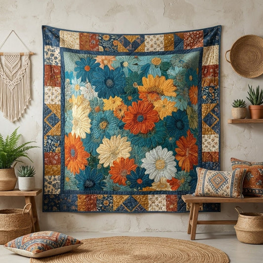 Indigo Daisies Quilted Blanket NCU0VL3401