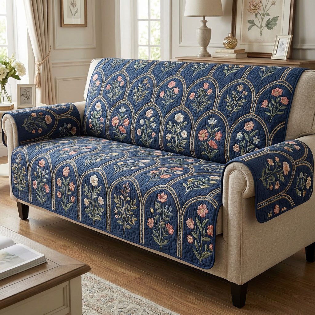 Indigo Garden Tile Quilted Sofa Cover NCU0TV1545