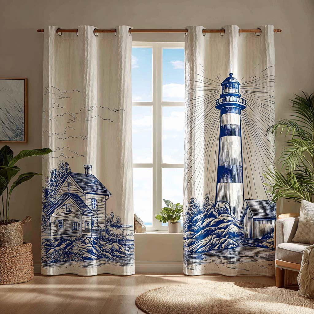Indigo Lighthouse Quilted Curtains NCU0HH1773