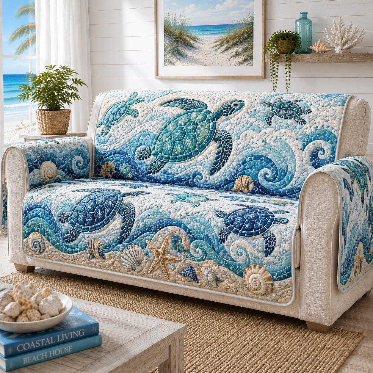 Indigo Swirl Voyagers Quilted Sofa Cover NCU0VL3942