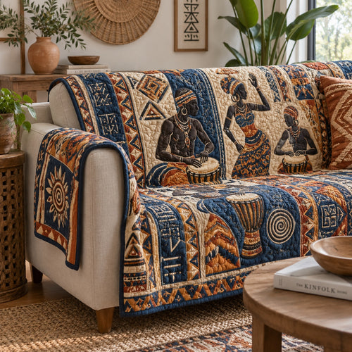 Indigo Tribal Beats Quilted Sofa Cover NCU0VL4009