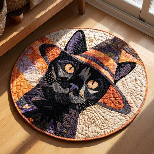 Intricate Black Cat Halloween Quilted Round Mat NCU0HH023