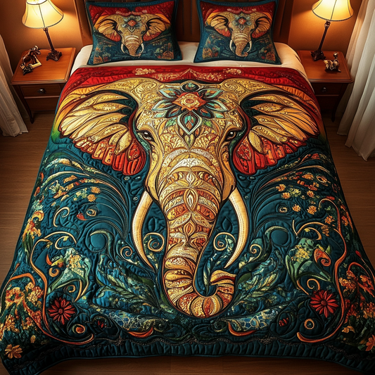 Intricate Elephant 3-Piece Quilted Bedding Set NCU0VH1162