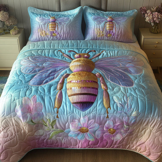 Iridescent Garden Bee 3-Piece Quilted Bedding Set NCU0NT5029