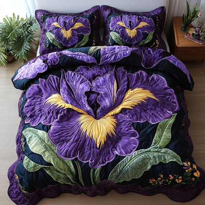 Iris Bloom 3-Piece Quilted Bedding Set NCU0VH4685