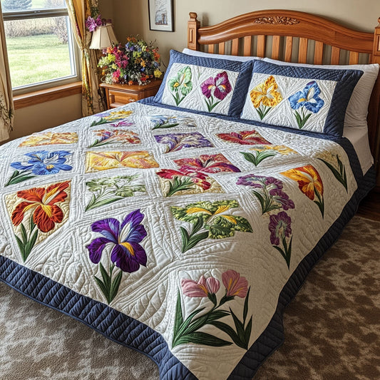 Iris Garden Patch 3-Piece Quilted Bedding Set NCU0PT6231