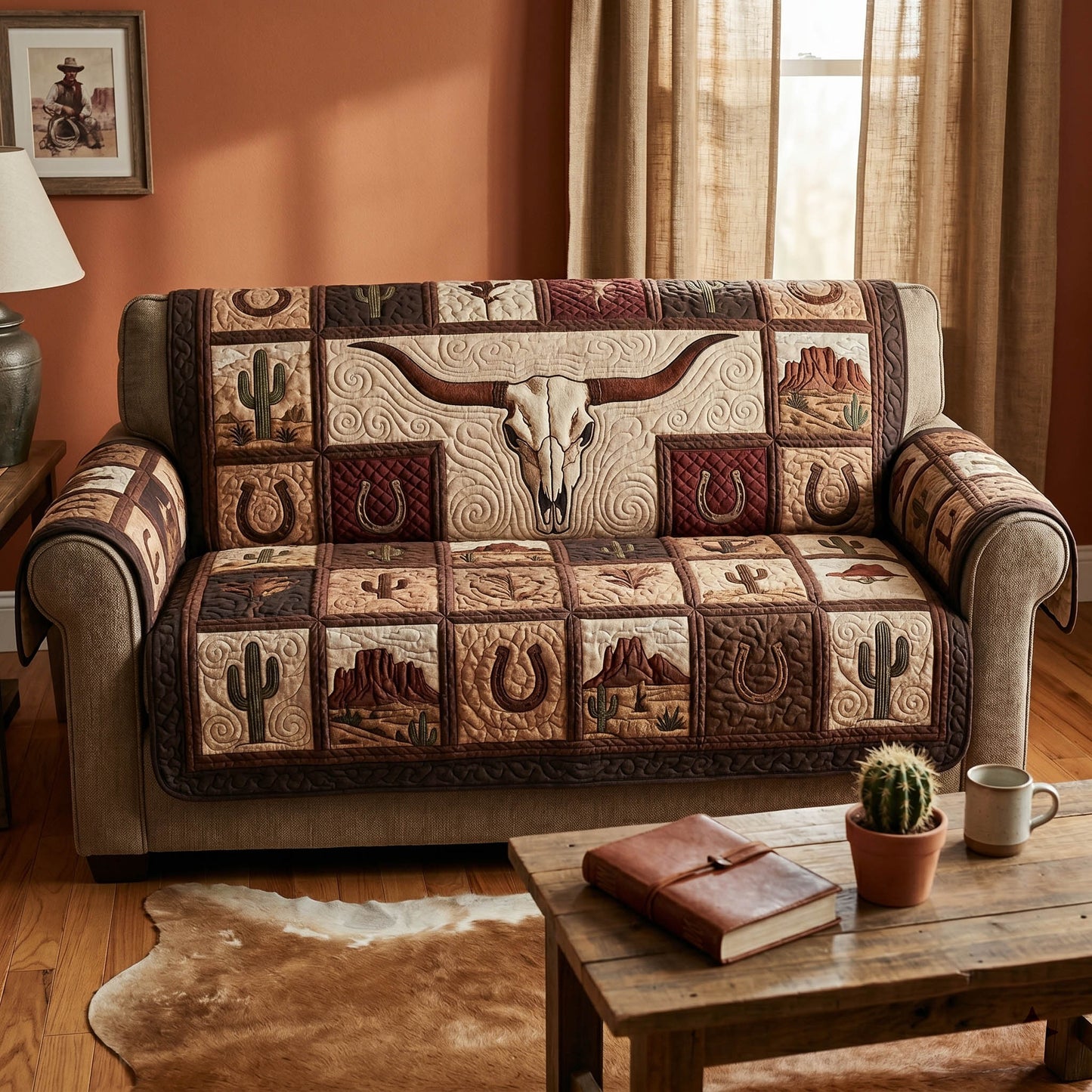 Iron Prairie Skull Quilted Sofa Cover NCU0TD2756