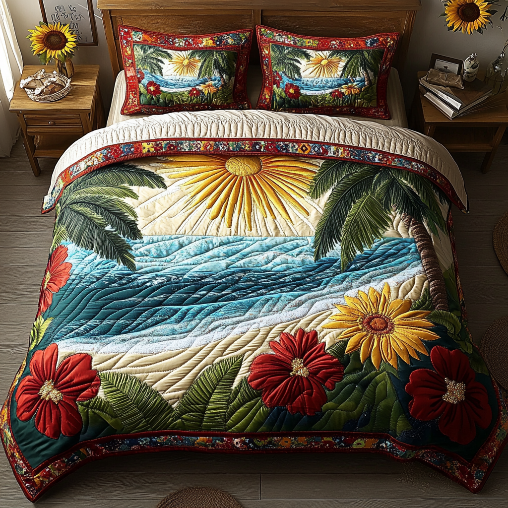 Island Dreams 3-Piece Quilted Bedding Set NCU0VL1829