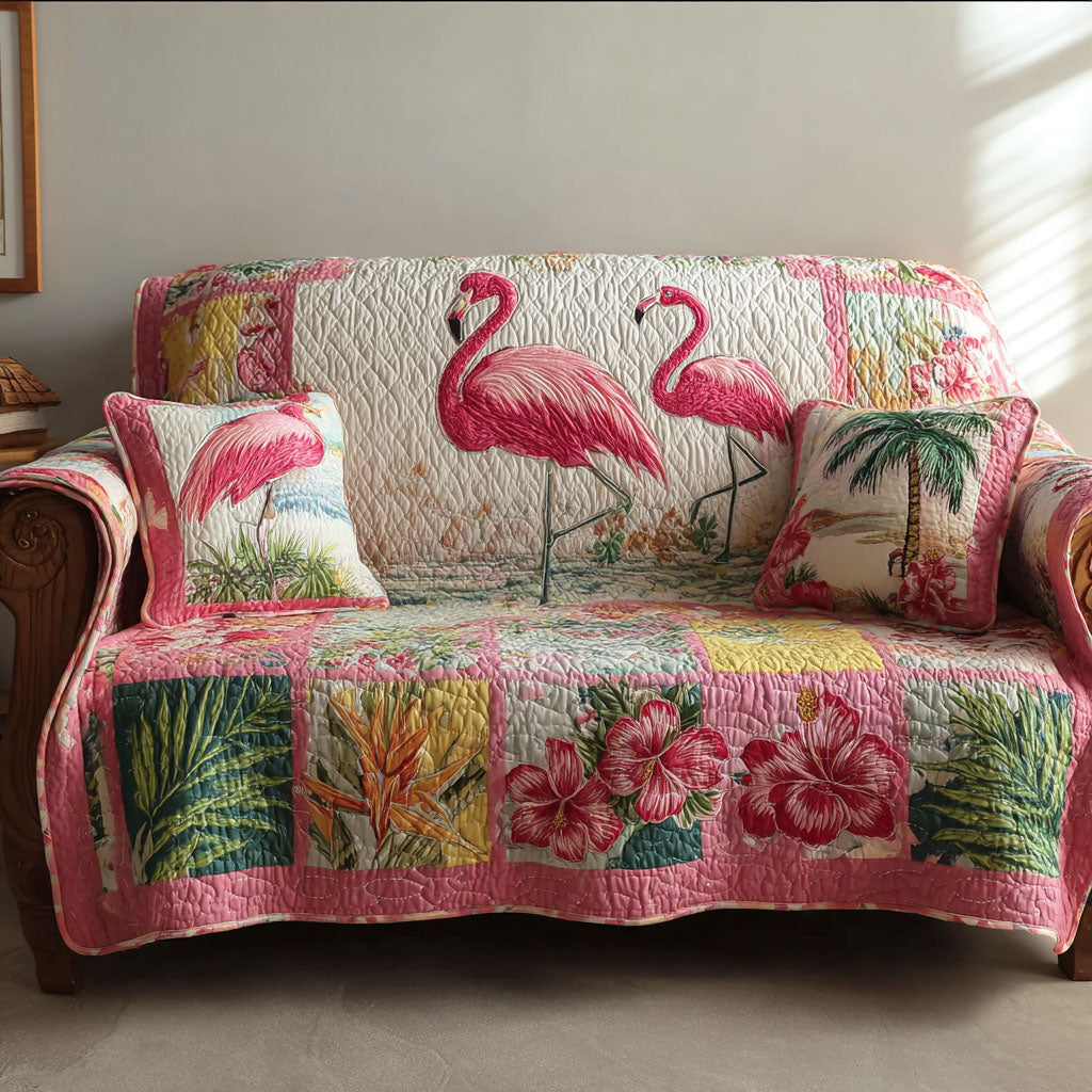 Island Flamingo Quilted Sofa Cover NCU0TD2203