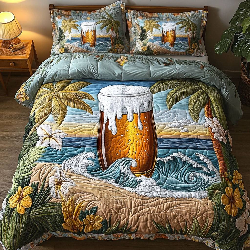 Island Glass 3-Piece Quilted Bedding Set NCU0VL1979