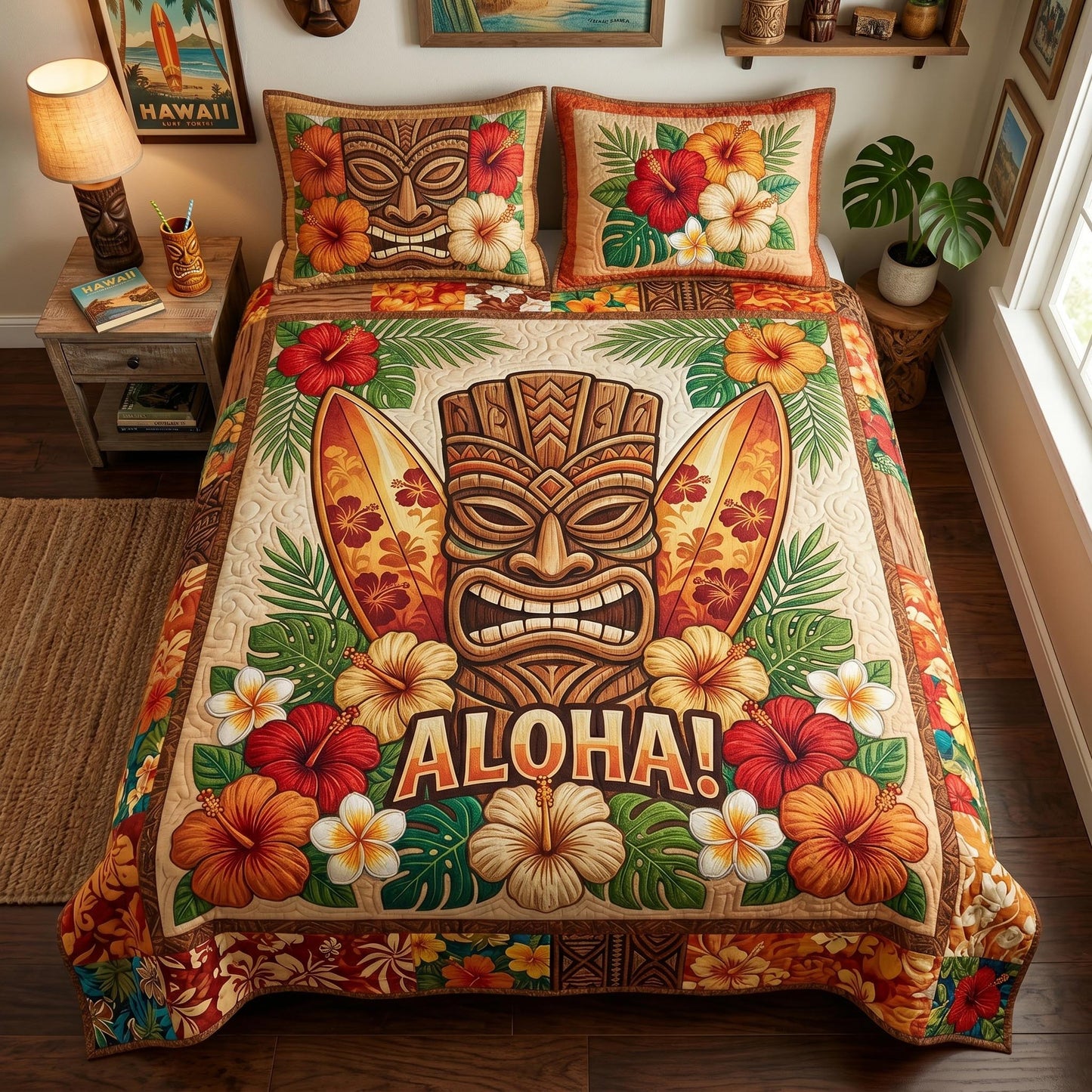 Island Mask 3-Piece Quilted Bedding Set NCU0TD2698