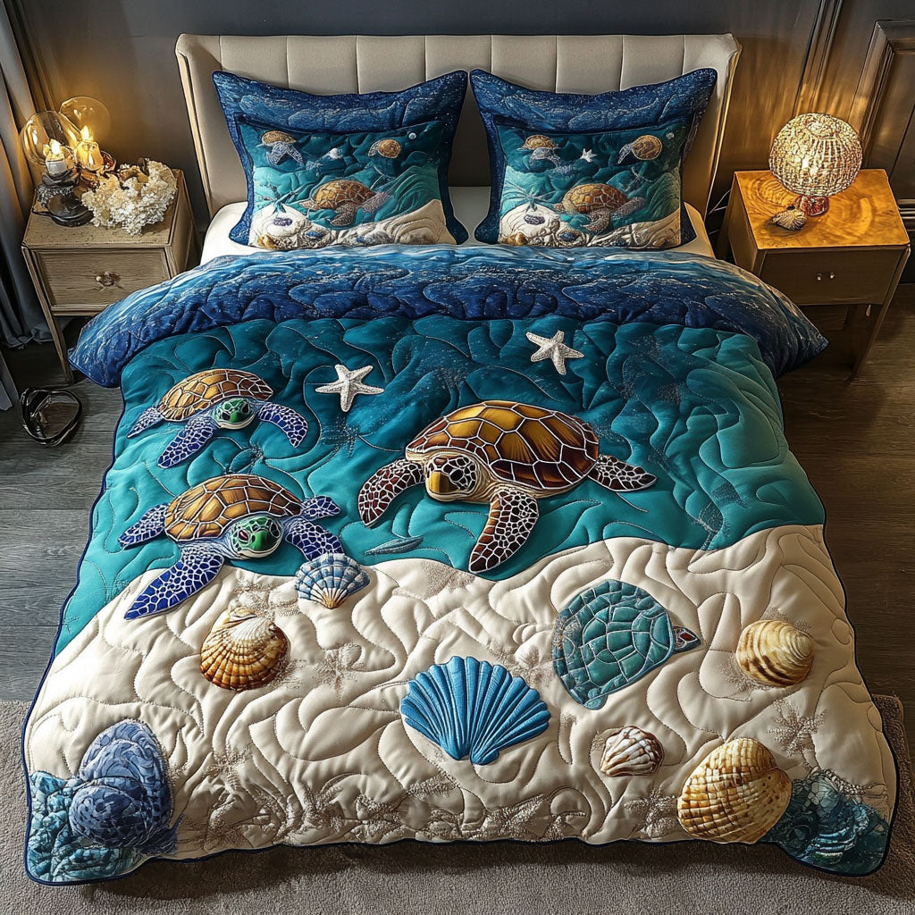 Island Shellscape 3-Piece Quilted Bedding Set NCU0NT7106 – Vantique
