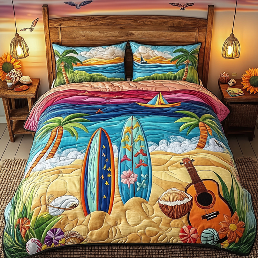 Island Surf 3-Piece Quilted Bedding Set NCU0VL1836