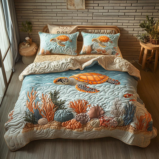 Island Turtle 3-Piece Quilted Bedding Set NCU0DV9452