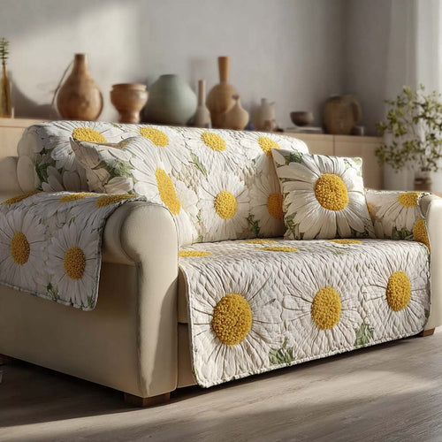 Ivory Daisy Quilted Sofa Cover NCU0HH1835