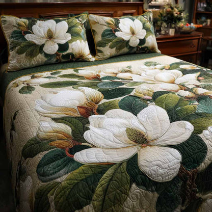 Ivory Blossom 3-Piece Quilted Bedding Set NCU0XD2657