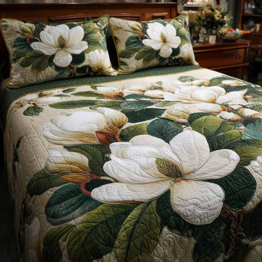 Ivory Blossom 3-Piece Quilted Bedding Set NCU0XD2657