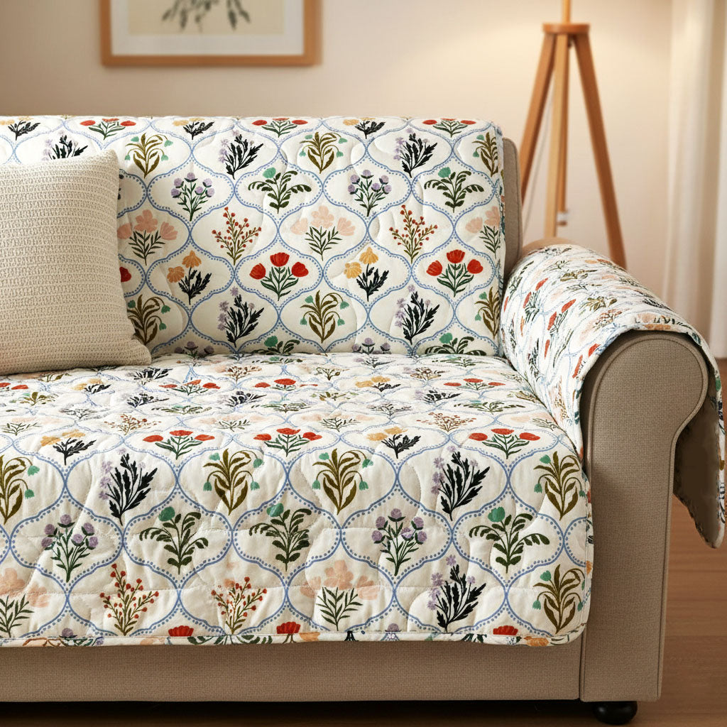 Ivory Botanica Quilted Sofa Cover NCU0TV1519