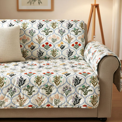 Ivory Botanica Quilted Sofa Cover NCU0TV1519
