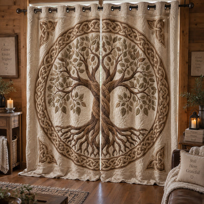 Ivory Celtic Roots Quilted Curtains NCU0VL3991