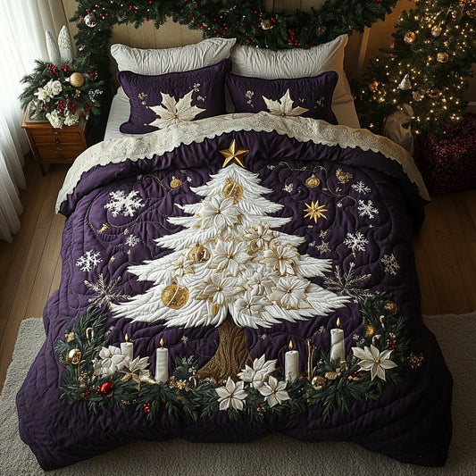 Ivory Christmas 3-Piece Quilted Bedding Set NCU0DV8481