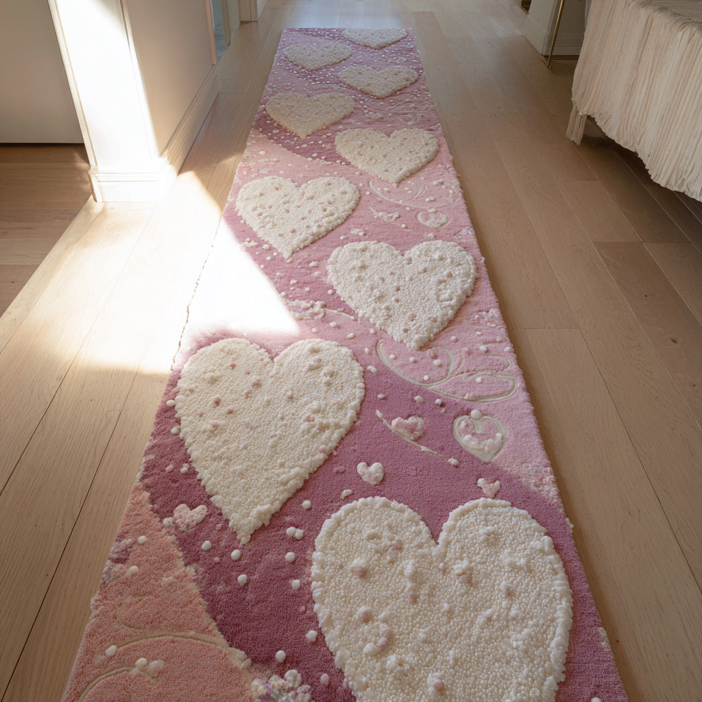 Ivory Heart Pattern Runner Carpet NCU0HH1466