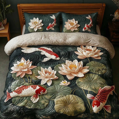 Ivory Lotus 3-Piece Quilted Bedding Set NCU0XD2634