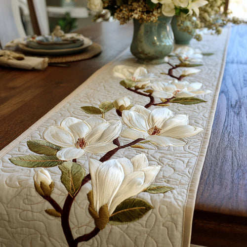 Ivory Petals Quilted Table Runner NCU0DK11969