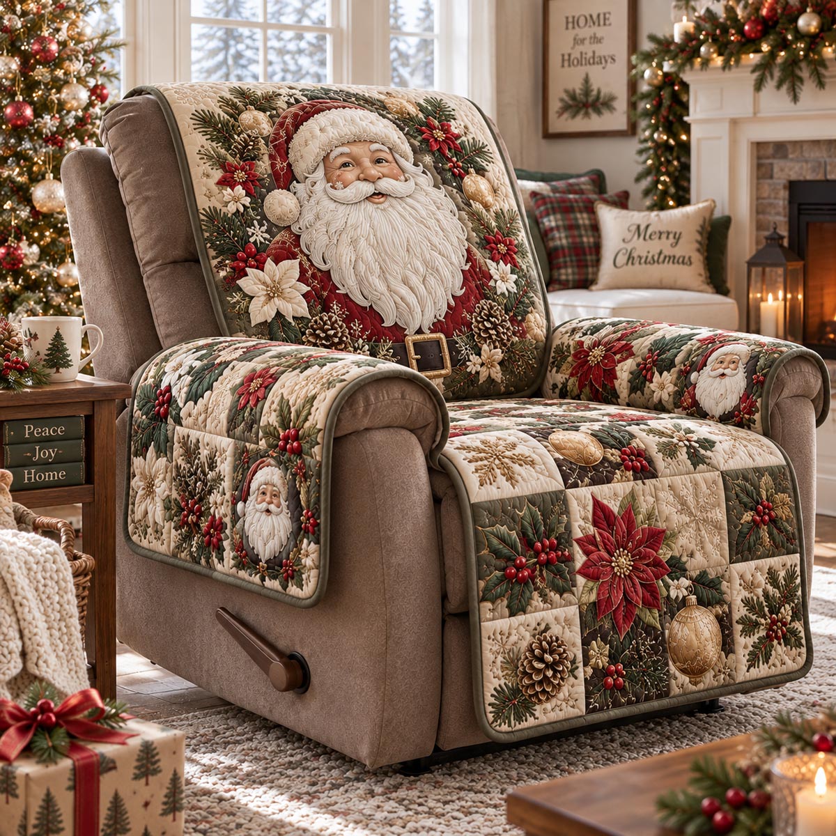 Ivory Santa Christmas Quilted Sofa Cover NCU0DV10188